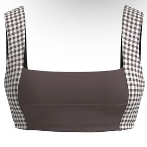 Gingham-Trim Square Neck Crop Bra in Brown